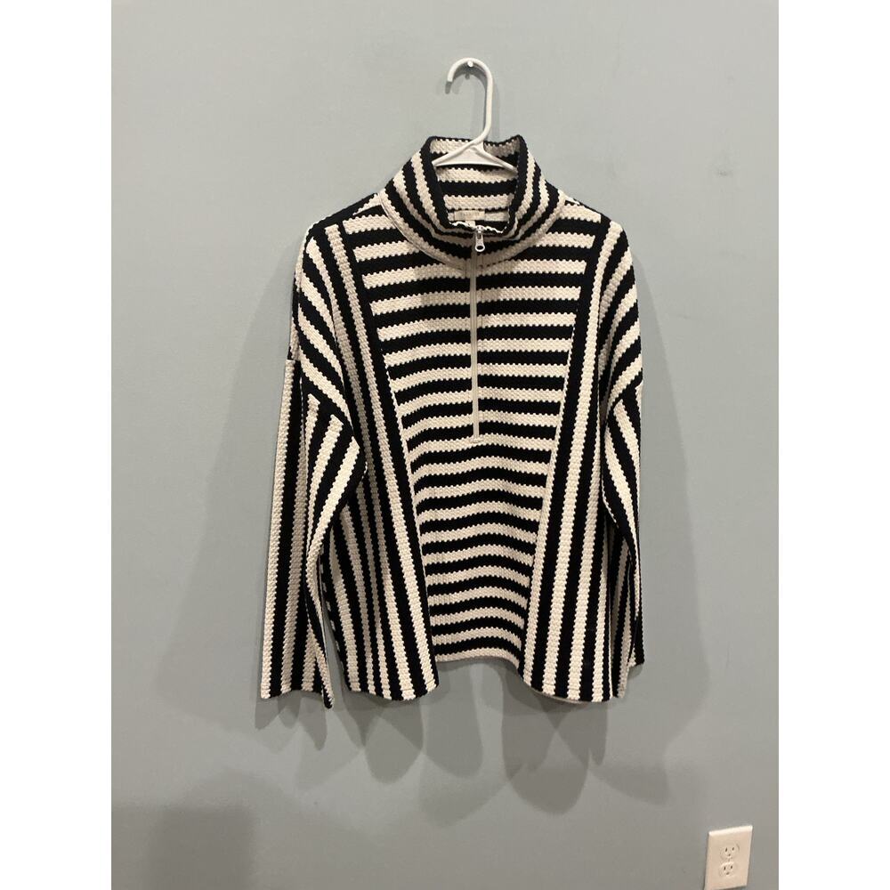 Talbots Womens Popover Top XL Navy Blue White Striped Textured Nautical Preppy - Picture 6 of 7